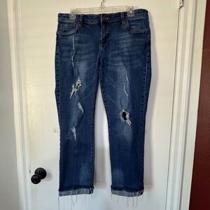 Kut From The Kloth Uma Boyfriend‎ Straight Cuffed Mid Rise Size 10 Distressed